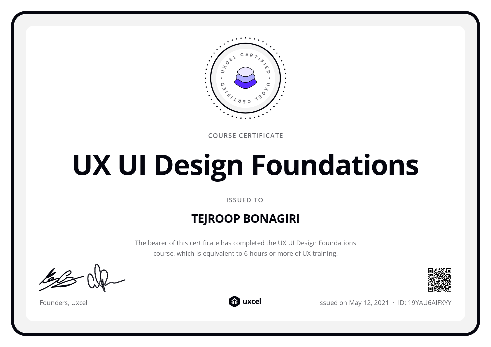 TEJROOP BONAGIRI's certificate